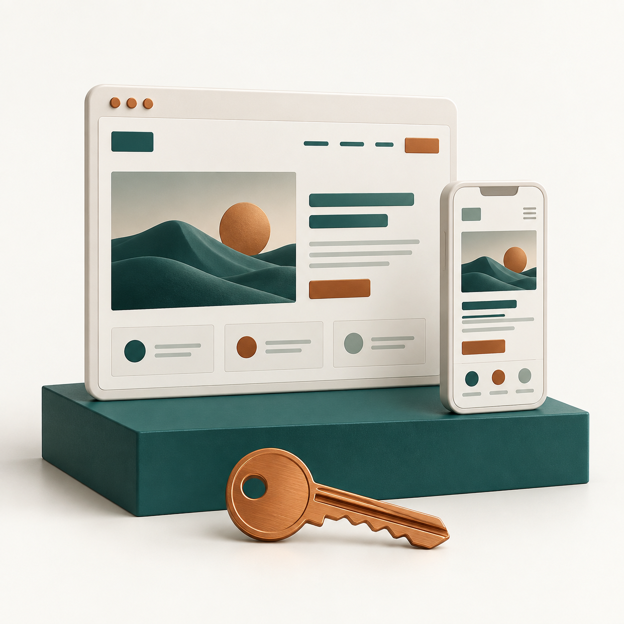 A crafted website and mobile app with a copper ownership key.